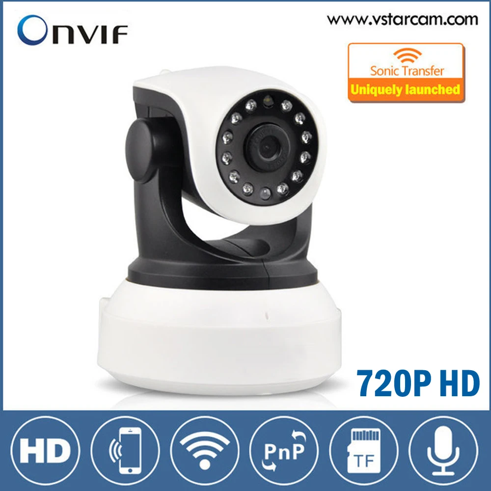 C7824wip Wireless 720P HD IP Camera P/T TF Card IR-Cut Night Vision P2P Baby Monitor Audio Record WIFI CCTV Onvif Indoor