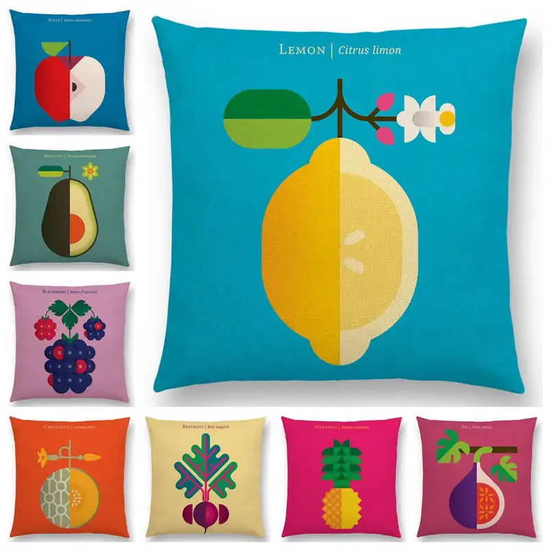 

Lovely Fruits Vegetable Cushion Cover Lemon Pineapple Avocado Blackberry Onion Beetroot Cucumber Sofa Throw Pillow Case