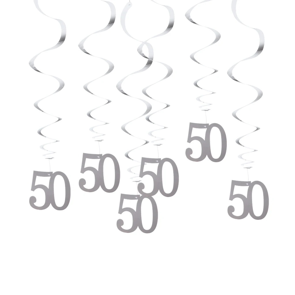 Pieces of 12 Numbers 30 40 50 60 Ceiling Streamers Swirl Spirals Ornament Birthday Anniversary Party Hanging Decor