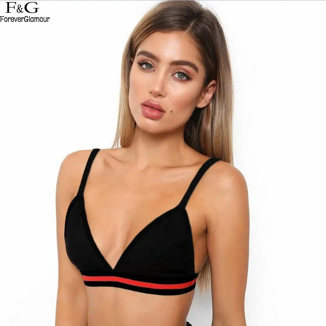 Bra Casual V Neck Contrast Color Spaghetti Strap Wireless Womenin Bras