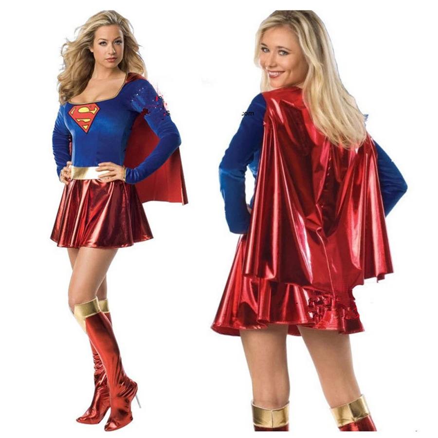 Супердевочка Косплей костюмы одежда супер Женщина Супергерой сексуальное нарядное платье с сапогами девушки Супермен Хэллоуин Рождественские костюмы