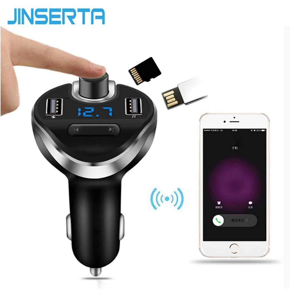 

JINSERTA Car MP3 Audio Player Bluetooth FM Transmitter Wireless Modulator Car Kit HandsFree w/TF Slot 2 USB Port