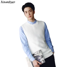 Хлопок жилет для мужчин осень зима классический v-образный вырез без рукавов свитер трикотаж Потяните бренд базовый топ одежда 195