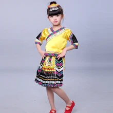 Children Zhuang Nationality Dance Costumes Male and Female Miao Clothing Hmong Clothes Chinese Folk Dance Costumes