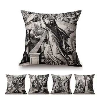

Black White Holy Bible Sketch Home Decoration Sofa Pillow Cover For Christian Religion Belief Jesus Bible Store Cushion Covers