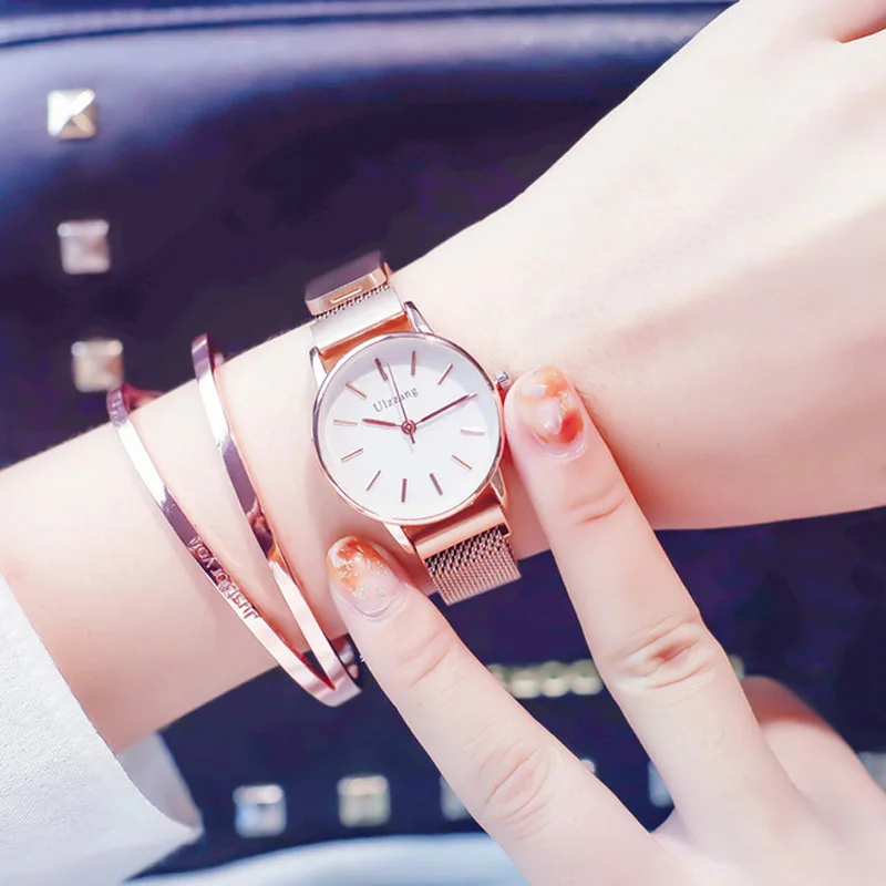

Ulzzang Brand Luxury Rose Gold Women Watch Stainless Steel Mesh Magnetic Ladies Bracelet Watches Fashion Luxury Wrist watches