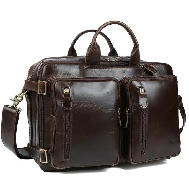 Genuine Leather Travel Briefcase Business Shoulder Bag Casual Pack for