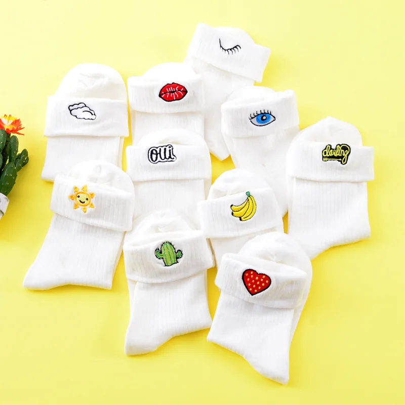 

Cute Women Shell Cherry Egg Heart Shaped Envelope Patterned Banana Cactus Socks Princess Style Sock size for 36-40