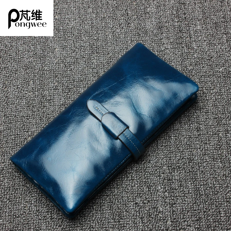 

PONGWEE Wallet Fashion Brand Real Cowhide Wallet Long Design Clutch Female Purse With Card Holde 2017 Genuine Leather Women