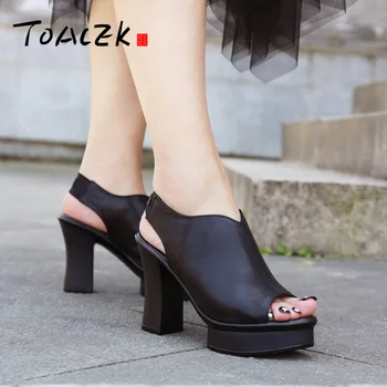 

Ultra high heel fish beak shoes, female summer British fashion rough heel sandals, Leather Roman women's singles shoes