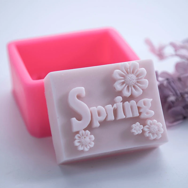 

DIY Square Flower Silicone Mold Spring Letters Soap Mold Candle Making Tools Handmade Resin Craft Cake Design Mould