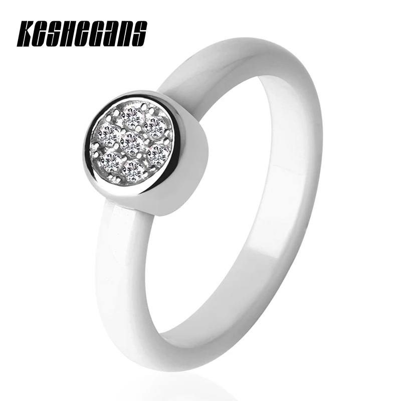 

New Design 3mm Crystal Ceramic Ring Black White Color Elegant Rings With AAA Zirconia For Women Wedding Ring Fashion Jewelry
