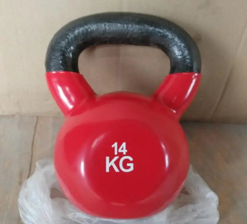 14 кг пластиковые наконечники в гантели фитнес чайник-Белл Вес подъема Kettlebell