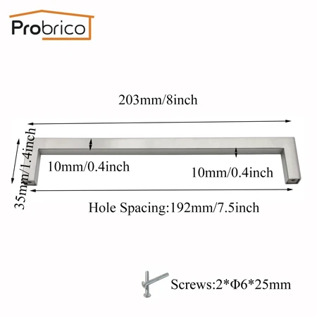 Probrico 5 шт. нержавеющая сталь квадратный барный Шкаф Тянет дверные ручки Матовый никель кухонный шкаф выдвижные ящики тянет JS10 - Цвет: Hole Spacing 192mm