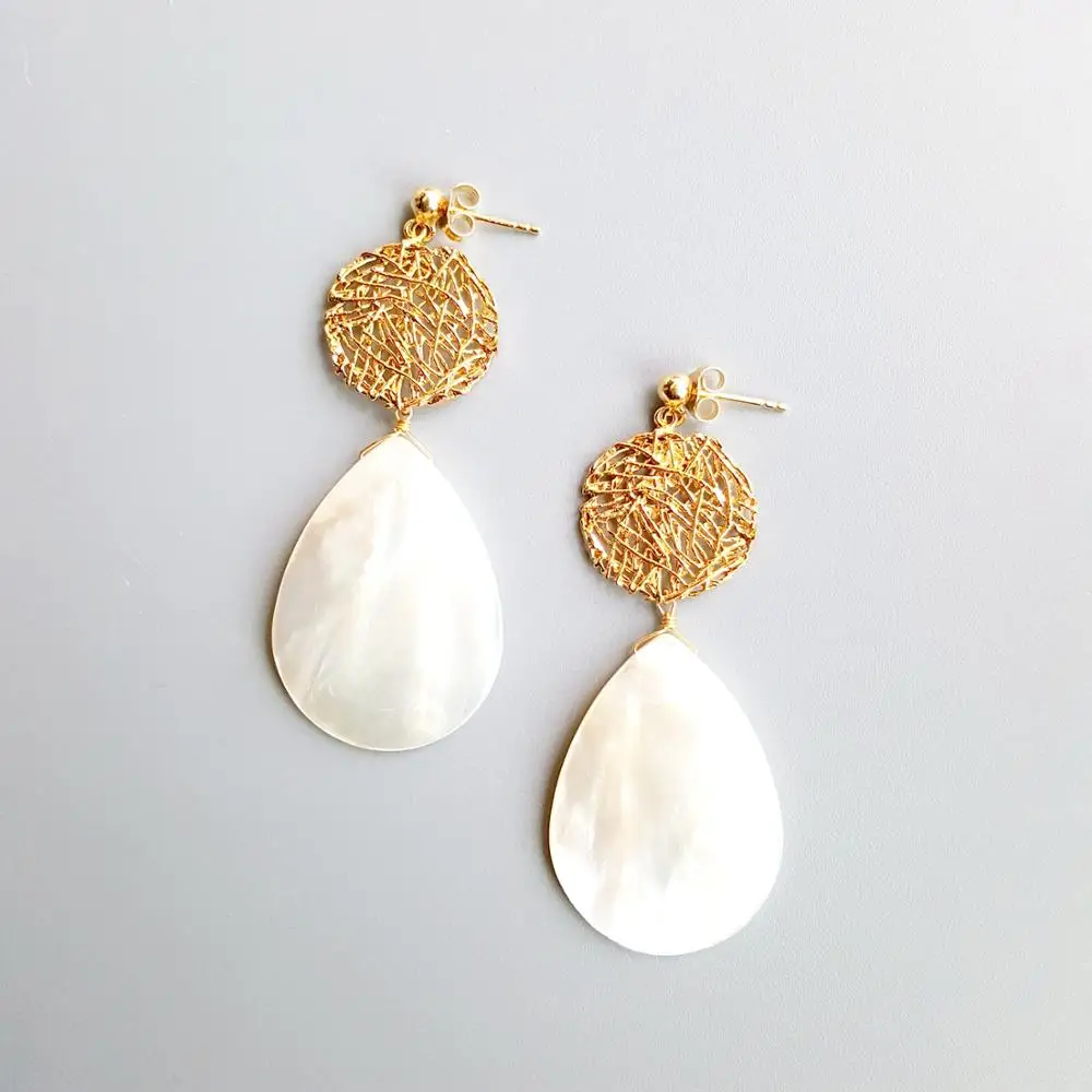 

Lii Ji Natural Shell Drop Vintage Style Stud Earrings 925 Sterling Silver Handmade Delicate Long Earrings Jewelry