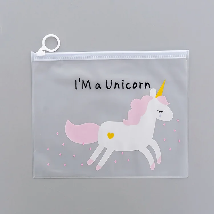 New 1Pcs New Cartoon Unicorn Pink Leopard Transparent PVC Document Bag File Folder Stationery Organizer