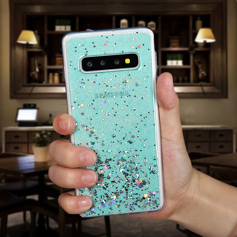 Green Чехол для телефона LOVECOM для samsung Galaxy Note 10 Pro 8 9 S10 Plus A50 A10 A20 милый Блестящий Мягкий эпоксидный прозрачный чехол на заднюю панель s - Цвет: Green