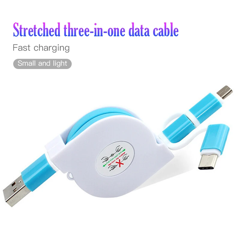 3 in 1 Retractable Micro USB Cable Multi Type C Charge Cord Fast Charging For iPhone 6 7 8 X Samsung S9 Mobile Phone | Мобильные