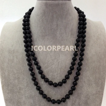 

WEICLOR 125cm Long 10mm Round Black Stone Sweater Necklace. Nice Jewelry Gift For Mothers.
