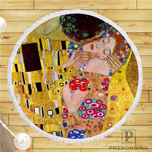 На заказ DIY из микрофибры по индивидуальному заказу ткань Густав Климт (1) Круглый пляжный коврик полотенце напечатано по требованию 150 см