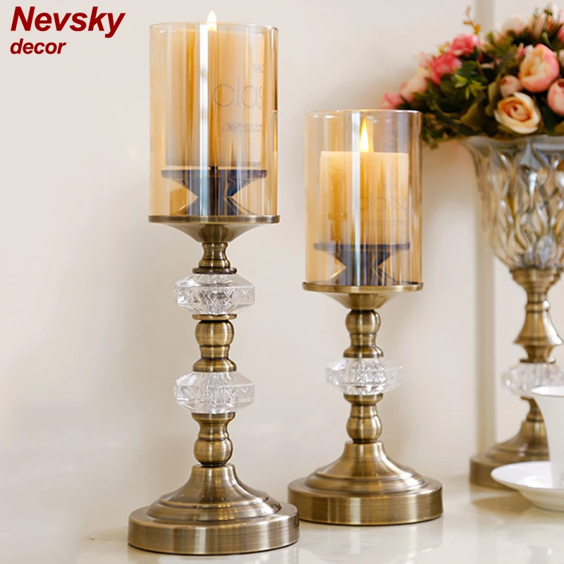 

Gold Vintage Candle Holders crystal Candle stand Candlelight Home For Wedding Decoration Center metal Candlestick