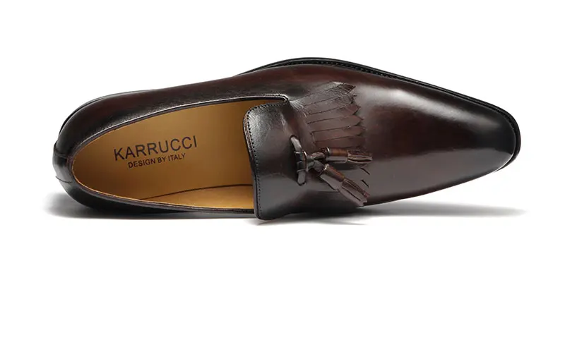 KARRUCCI круглый носок 100% из натуральной кожи на заказ Craft ручной работы Ленточки Slip-on Для Мужчин's бездельник обуви вечерние свадебные Бизнес