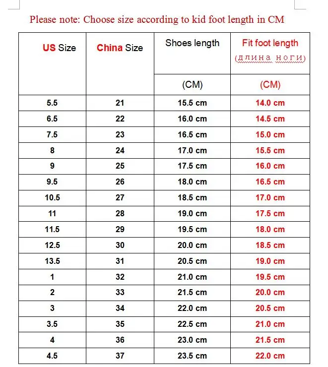 size table