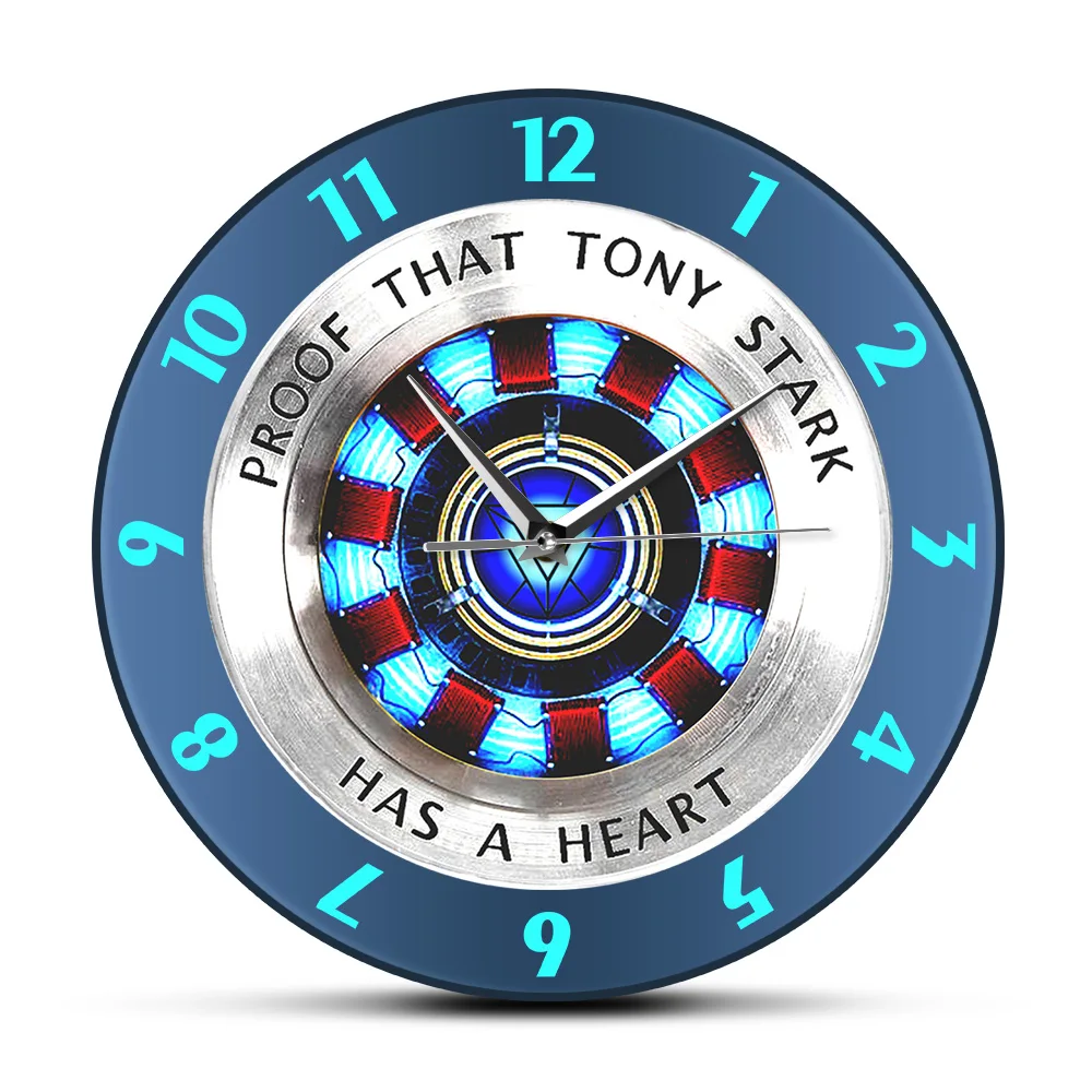 Доказательство того, что у Тони Старка настенные часы с сердечком и дугой реактора, современные подвесные настенные часы с супергероем, часы с фильмом, домашний декор, настенное искусство