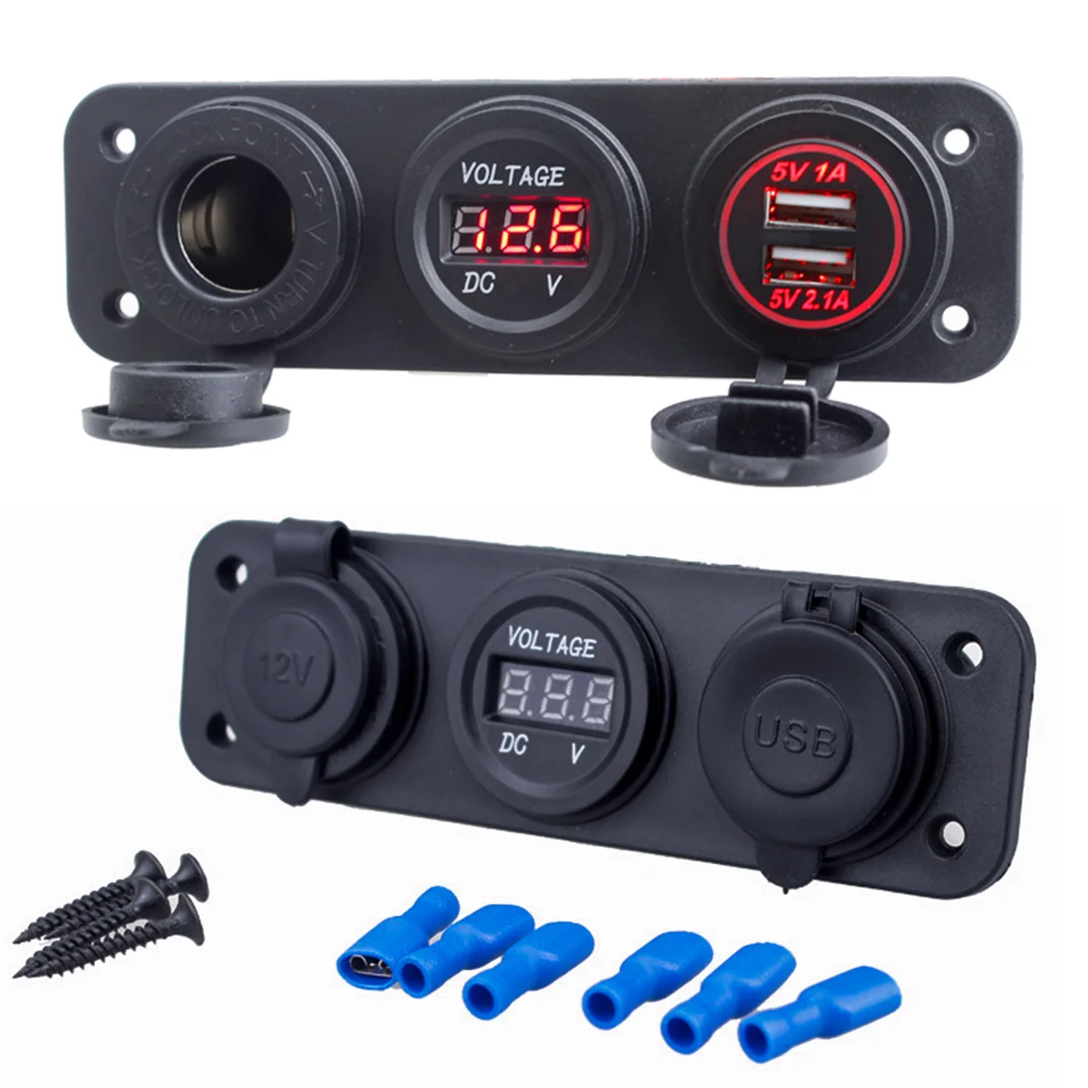 SOONHUA 3in1 Dual-USB Car Charger Base Kit 5V/3.1A LED Adapter Mini Chargers Modified Digital Diaplay Cigar Lighter