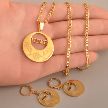 

UTWE Trendy Gold Color Jewellery Kosrae Necklace Earrings Marshallies Jewelry set for Wome/Can't Change Name#J0221