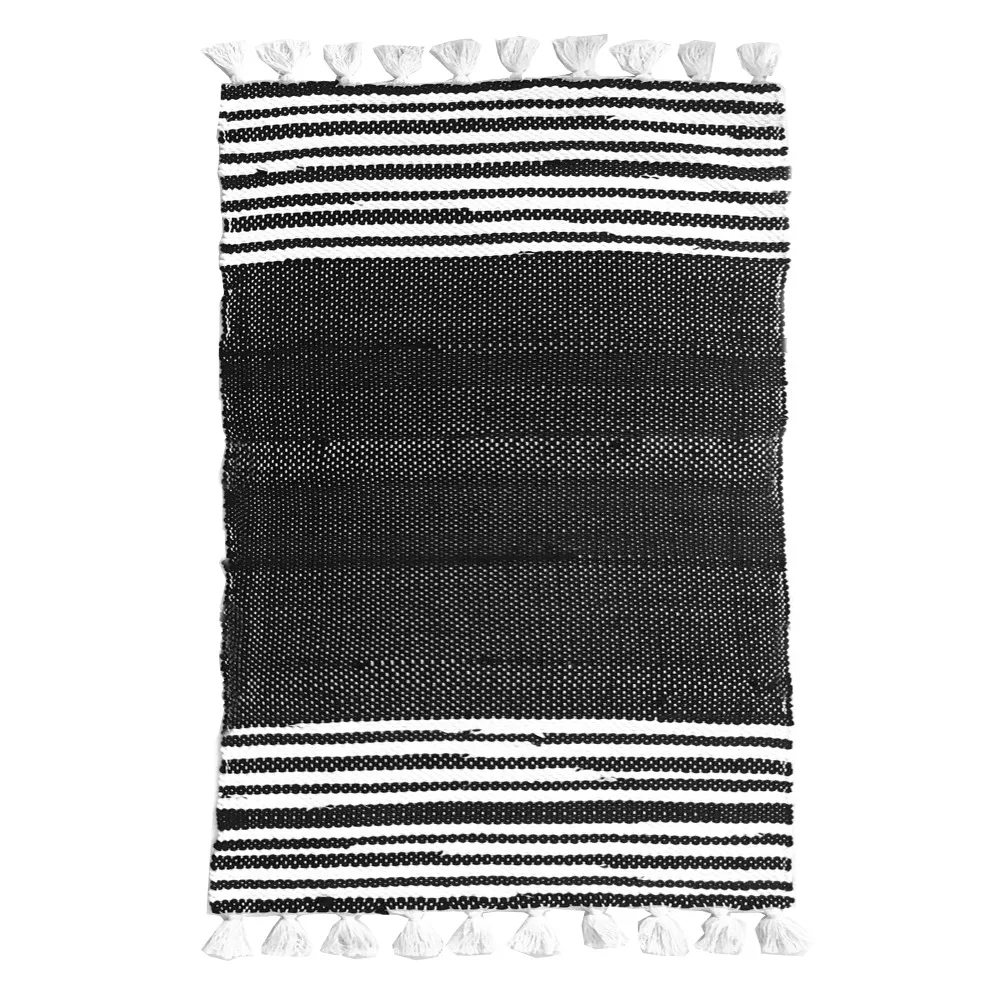 100% Cotton Hand Woven Reversible Rag Rug Black and White ...