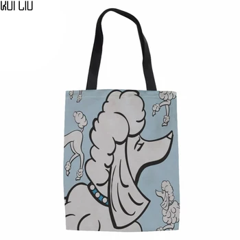 

Canvas Handbags Women Poodle Printed Heavy Duty Shopping Grocery Bag for Females Fashion Shoulder Bag Beach Travel Pouch