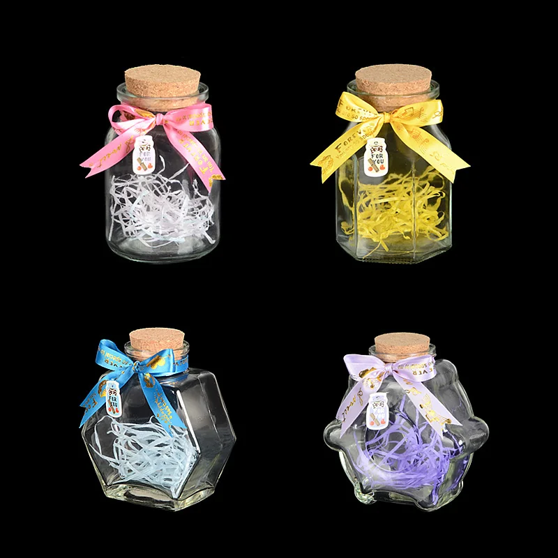 200ML 220ML 250ML Transparent Cork Glass Bottle Hexagonal Star Wishing