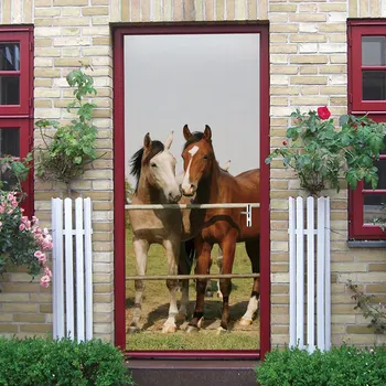 

2019 Creative 3D Door Sticker Lovers Horse PVC Wallpaper Stickers Self Adhesive DIY Removable Waterproof Murals Home Decor