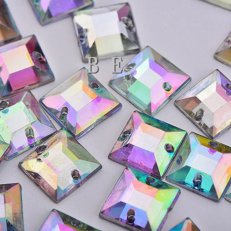 

Sew On 2 Holes 1000pcs/lot Clear AB 10X10mm Square Acrylic Flat Back Rhinestones Gems For Cloth Shoe Craft Accessary