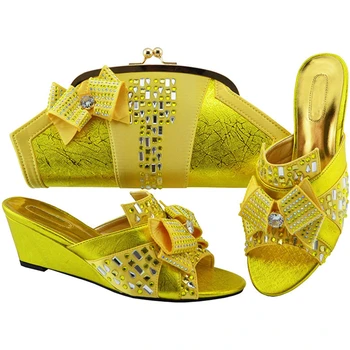 

Newest African Shoes and Bag Matching Set with Crystal Hot Selling Women Italian Shoe and Bag Set for Women Wedding Wedges Heels