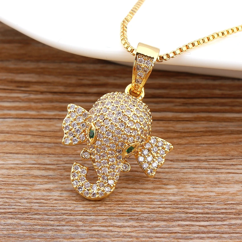 

Hot Sale Cute CZ Elephant Necklaces&Pendants Gold Color Cubic Zirconia Women Girl Lucky Jewelry Birthday New Year Gift