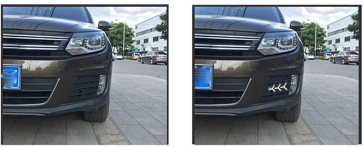 Osmrk led drl дневного света для Volkswagen Tiguan 2013- с динамическим движущимся желтым поворотным сигналом и синим ночным светом
