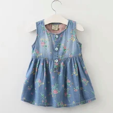 2-7 T Petites Filles Robe D’été Imprimé floral Fille Jeans Robes Sans Manches Denim Mignon Fleur Enfants Vêtements Enfants vêtements