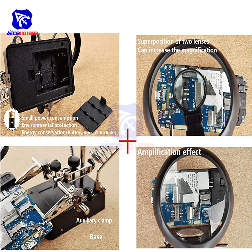 MG16129-C увеличительное стекло 5 светодиодный Вспомогательный зажим Лупа 3 в 1 ручной паяльник подставка держатель станция