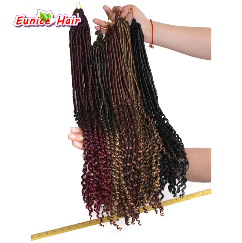 Накладные волосы на крючке, 2" 24 Faux locs Curly Синтетический Плетеный вязаный крючком косы эффектом деграде(переход от темного к 1B/жук/30/27 естественный вид женские волосы, 3 шт в комплекте