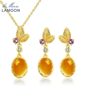 

LAMOON classic flower 100% Natural Citrine 925 Sterling Silver Jewelry S925 Jewelry Set V022-2