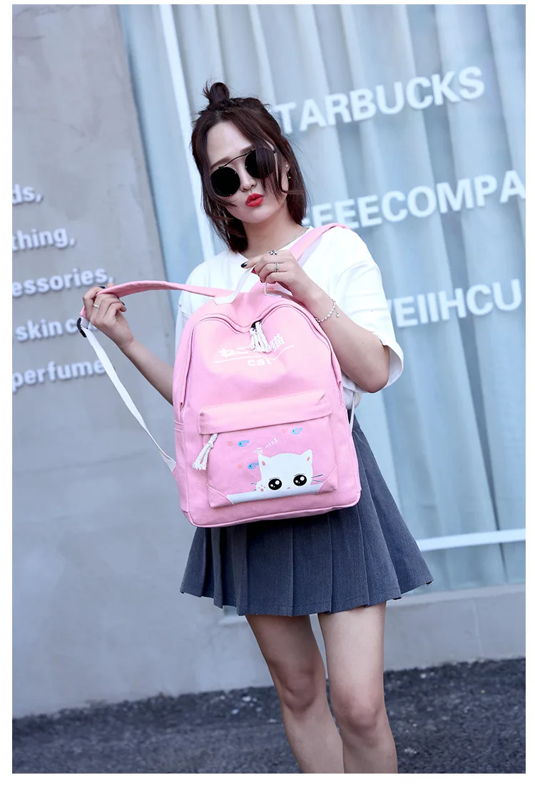 Fashion female backpack 5 Pcs/set Casual Rucksack Women School Backpacks Schoolbags School For Girl Teenagers Canvas Backpack