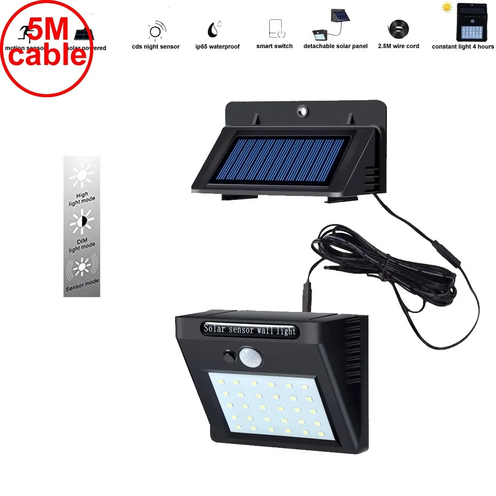 

30 led 500lm solar light split mount pIR motion 3 sensor LED Solar Wall La IP street wall indoor lamp bulb strings for patio new