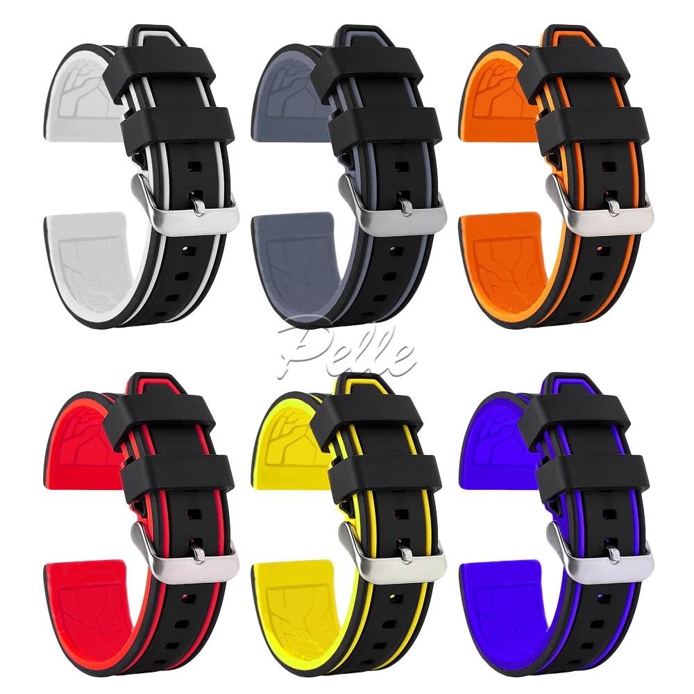 

Pelle 20mm 22mm 24mm 26mm Silicone Watchband Replacement Bicolor Waterproof Unisex