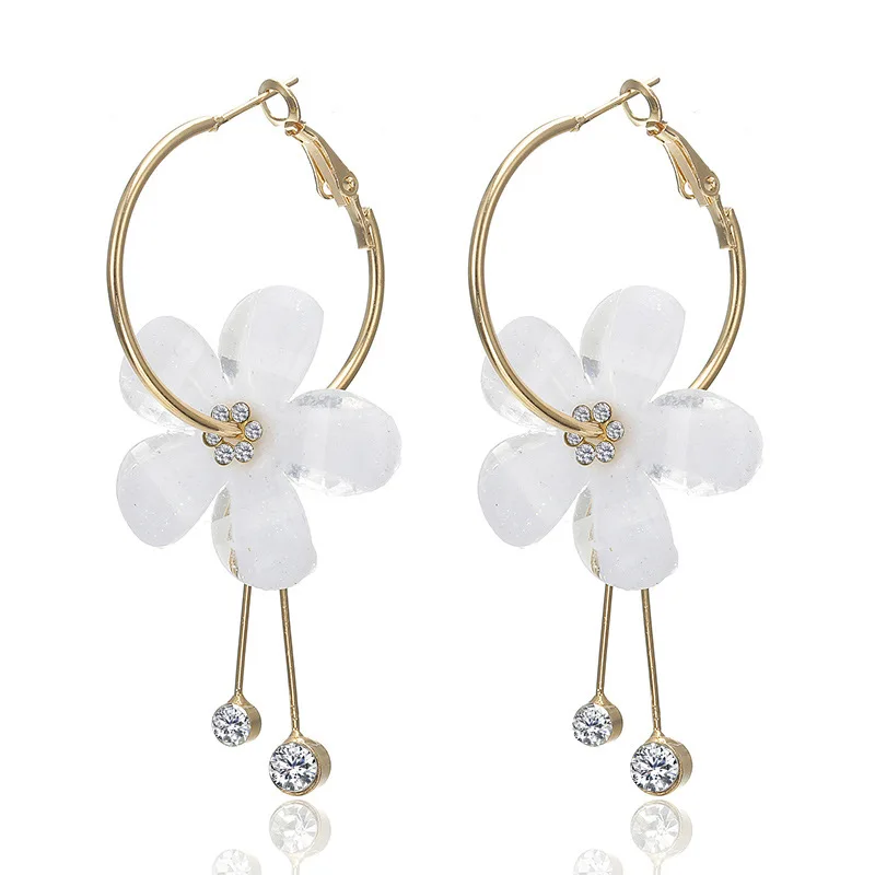 

Fashion Flower Earrings Jewelry Clear Crystal Long Earing Fabric Flowers for Woman Girls Birthday Gifts