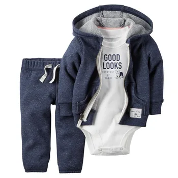 

Fashion Newborn Baby Boys Clothing Suit Romper Hooded Coat Pants 3pcs Set Boys Outfits New Year Toddler Baby Clothing 0-24M