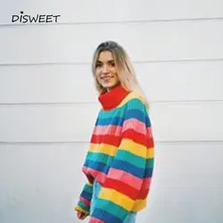 2019 Зимняя мода красочные полосатый вязаный пуловер для девочек круглый средства ухода за кожей Шеи свободный свитер в повседневном стиле