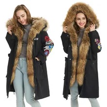 Maomaokong новое зимнее женское пальто с воротником из натурального меха енота с вышивкой и длинное женское пальто-парка