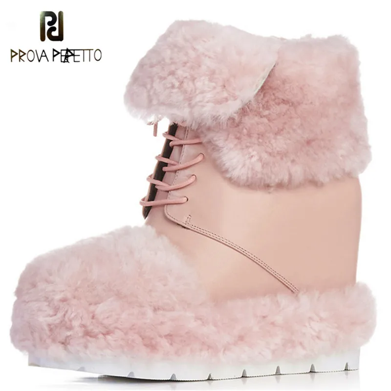 

Prova Perfetto Winter Lace Up Casual Shoes Woman Platform Snow Boots Women High Heel Wedges Ankle Boots Pink White Winter Shoes